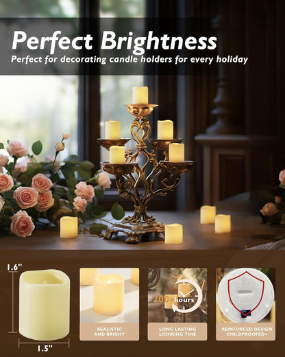 24 Pack Ivory Flameless Flickering LED Votive Tealights Candles | Battery operated, 200+ hr runtime, amber yellow glow, ivory shell, 1.5"D, 1.6"H for wedding, Halloween & Christmas decor