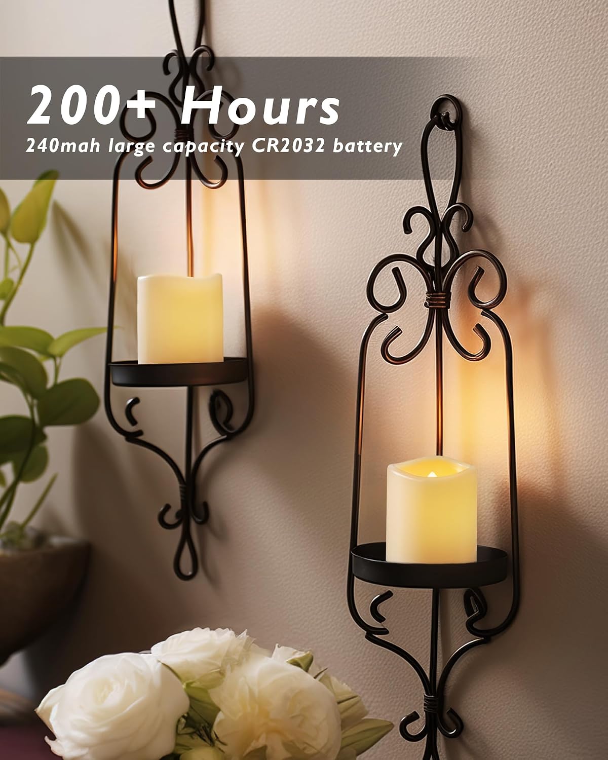 24 Pack Ivory Flameless Flickering LED Votive Tealights Candles | Battery operated, 200+ hr runtime, amber yellow glow, ivory shell, 1.5"D, 1.6"H for wedding, Halloween & Christmas decor
