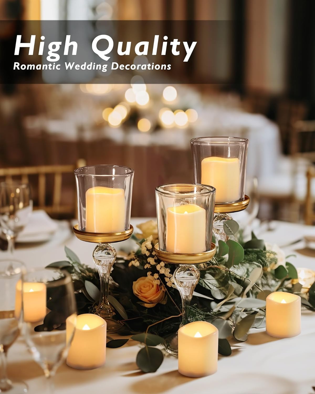 24 Pack Ivory Flameless Flickering LED Votive Tealights Candles | Battery operated, 200+ hr runtime, amber yellow glow, ivory shell, 1.5"D, 1.6"H for wedding, Halloween & Christmas decor