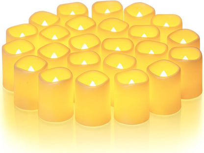 24 Pack Ivory Flameless Flickering LED Votive Tealights Candles | Battery operated, 200+ hr runtime, amber yellow glow, ivory shell, 1.5"D, 1.6"H for wedding, Halloween & Christmas decor