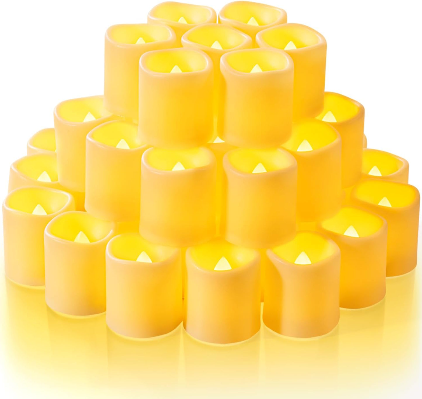 24 Pack Ivory Flameless Flickering LED Votive Tealights Candles | Battery operated, 200+ hr runtime, amber yellow glow, ivory shell, 1.5"D, 1.6"H for wedding, Halloween & Christmas decor