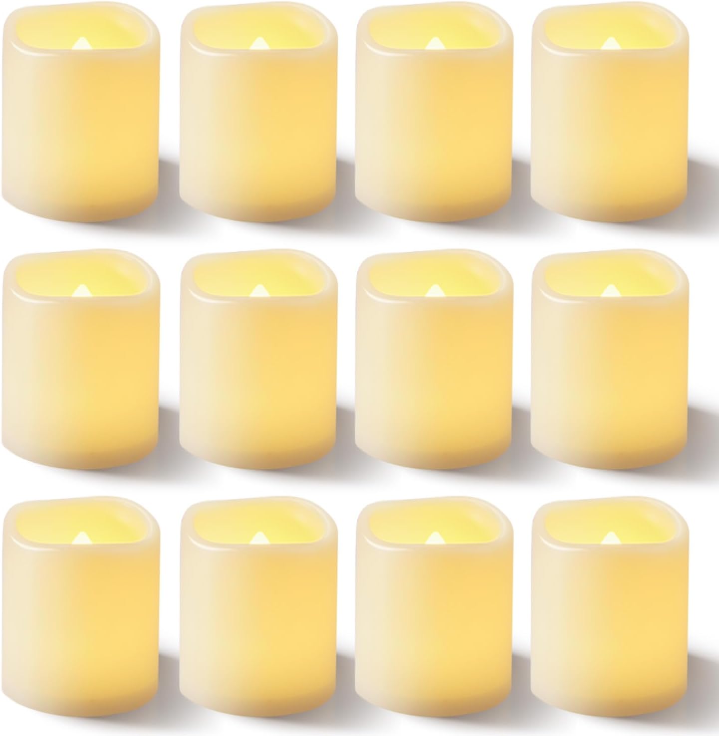 24 Pack Ivory Flameless Flickering LED Votive Tealights Candles | Battery operated, 200+ hr runtime, amber yellow glow, ivory shell, 1.5"D, 1.6"H for wedding, Halloween & Christmas decor