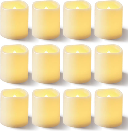 24 Pack Ivory Flameless Flickering LED Votive Tealights Candles | Battery operated, 200+ hr runtime, amber yellow glow, ivory shell, 1.5"D, 1.6"H for wedding, Halloween & Christmas decor