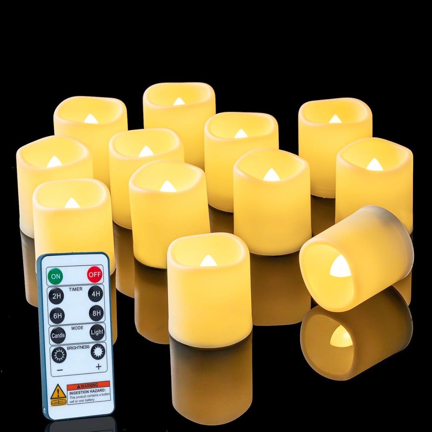24 Pack Ivory Flameless Flickering LED Votive Tealights Candles | Battery operated, 200+ hr runtime, amber yellow glow, ivory shell, 1.5"D, 1.6"H for wedding, Halloween & Christmas decor