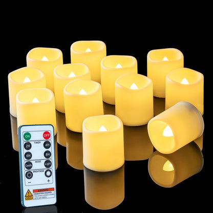 24 Pack Ivory Flameless Flickering LED Votive Tealights Candles | Battery operated, 200+ hr runtime, amber yellow glow, ivory shell, 1.5"D, 1.6"H for wedding, Halloween & Christmas decor