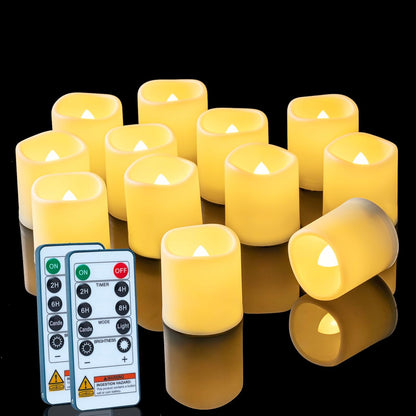 24 Pack Ivory Flameless Flickering LED Votive Tealights Candles | Battery operated, 200+ hr runtime, amber yellow glow, ivory shell, 1.5"D, 1.6"H for wedding, Halloween & Christmas decor
