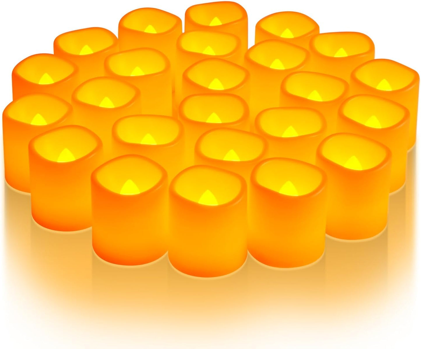 24 Pack Ivory Flameless Flickering LED Votive Tealights Candles | Battery operated, 200+ hr runtime, amber yellow glow, ivory shell, 1.5"D, 1.6"H for wedding, Halloween & Christmas decor