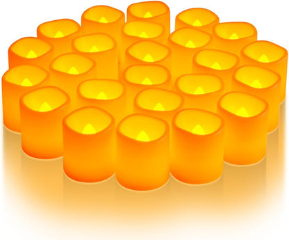 24 Pack Ivory Flameless Flickering LED Votive Tealights Candles | Battery operated, 200+ hr runtime, amber yellow glow, ivory shell, 1.5"D, 1.6"H for wedding, Halloween & Christmas decor