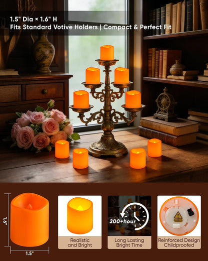 24 Pack Ivory Flameless Flickering LED Votive Tealights Candles | Battery operated, 200+ hr runtime, amber yellow glow, ivory shell, 1.5"D, 1.6"H for wedding, Halloween & Christmas decor