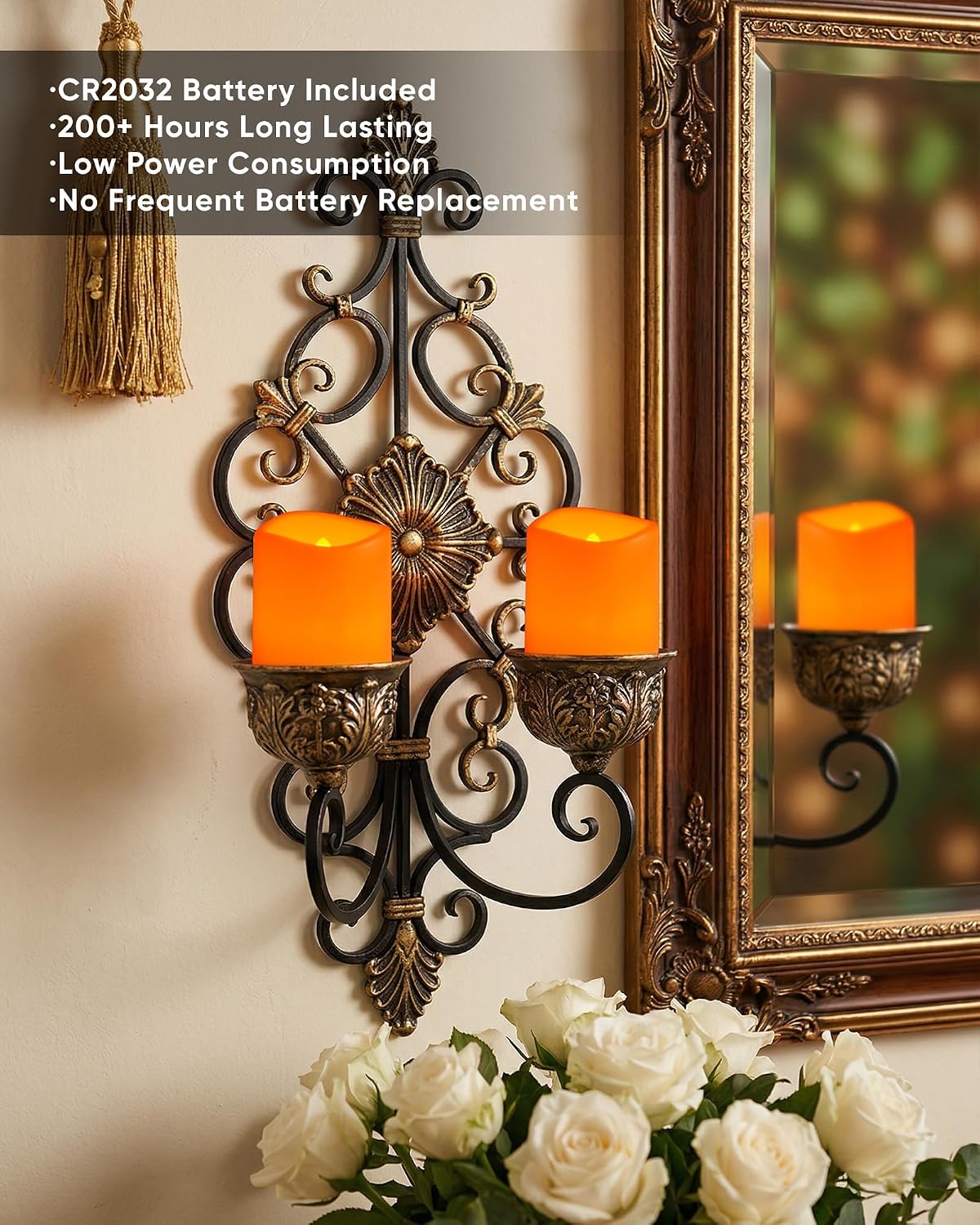 24 Pack Ivory Flameless Flickering LED Votive Tealights Candles | Battery operated, 200+ hr runtime, amber yellow glow, ivory shell, 1.5"D, 1.6"H for wedding, Halloween & Christmas decor