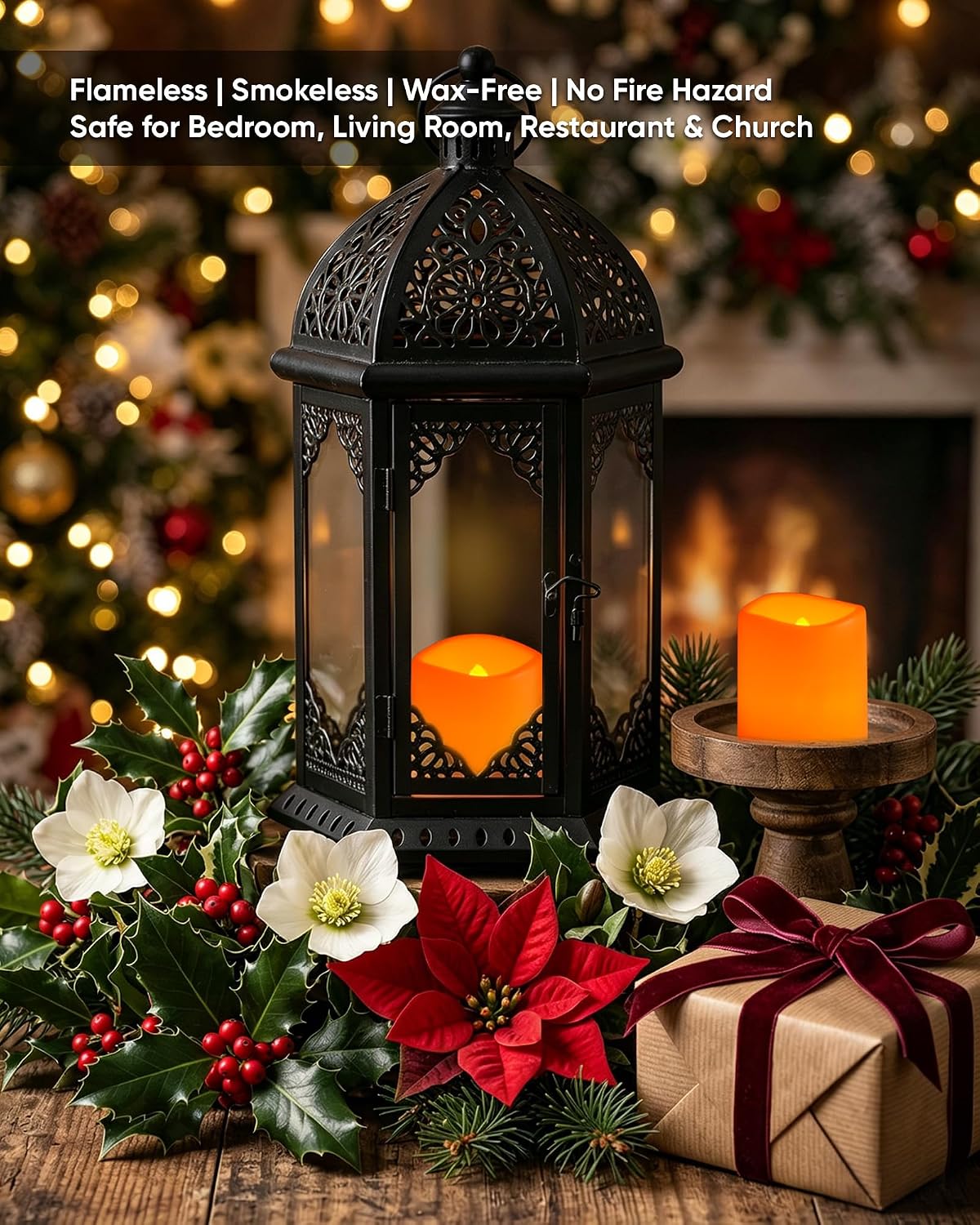 24 Pack Ivory Flameless Flickering LED Votive Tealights Candles | Battery operated, 200+ hr runtime, amber yellow glow, ivory shell, 1.5"D, 1.6"H for wedding, Halloween & Christmas decor
