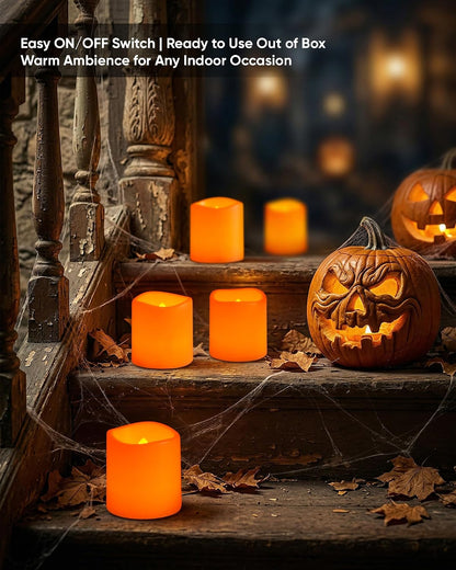 24 Pack Ivory Flameless Flickering LED Votive Tealights Candles | Battery operated, 200+ hr runtime, amber yellow glow, ivory shell, 1.5"D, 1.6"H for wedding, Halloween & Christmas decor