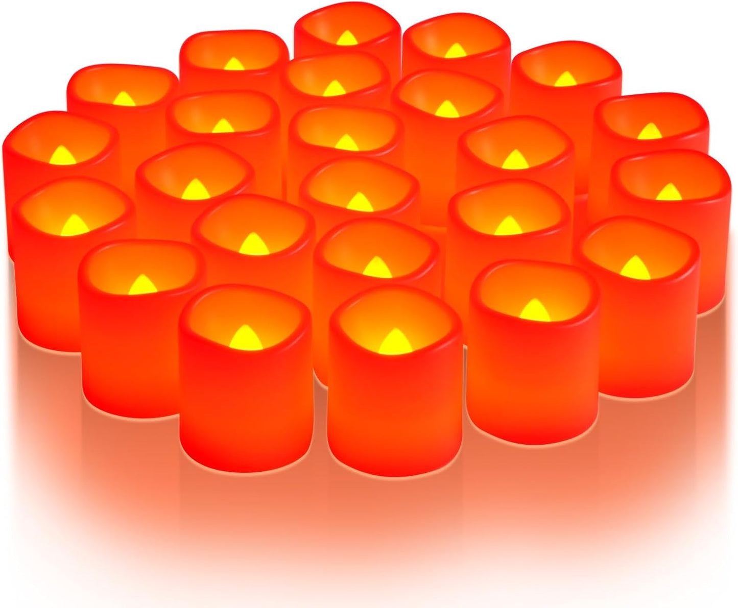 24 Pack Ivory Flameless Flickering LED Votive Tealights Candles | Battery operated, 200+ hr runtime, amber yellow glow, ivory shell, 1.5"D, 1.6"H for wedding, Halloween & Christmas decor