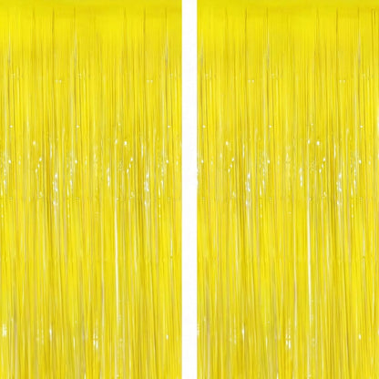 2 Pack Tinsel Backdrop, Metallic Foil Fringe Backdrop Curtain, Streamer Backdrop for Birthday Baby Shower Graduation Easter Thanksgiving Halloween Holiday Party Decorations, Garden Party Decor, Yellow