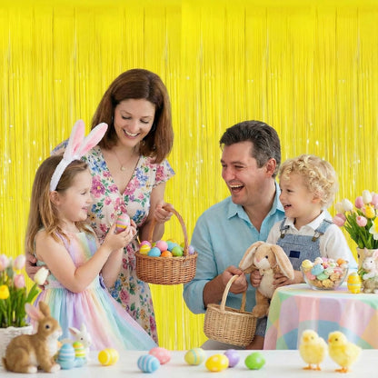 2 Pack Tinsel Backdrop, Metallic Foil Fringe Backdrop Curtain, Streamer Backdrop for Birthday Baby Shower Graduation Easter Thanksgiving Halloween Holiday Party Decorations, Garden Party Decor, Yellow
