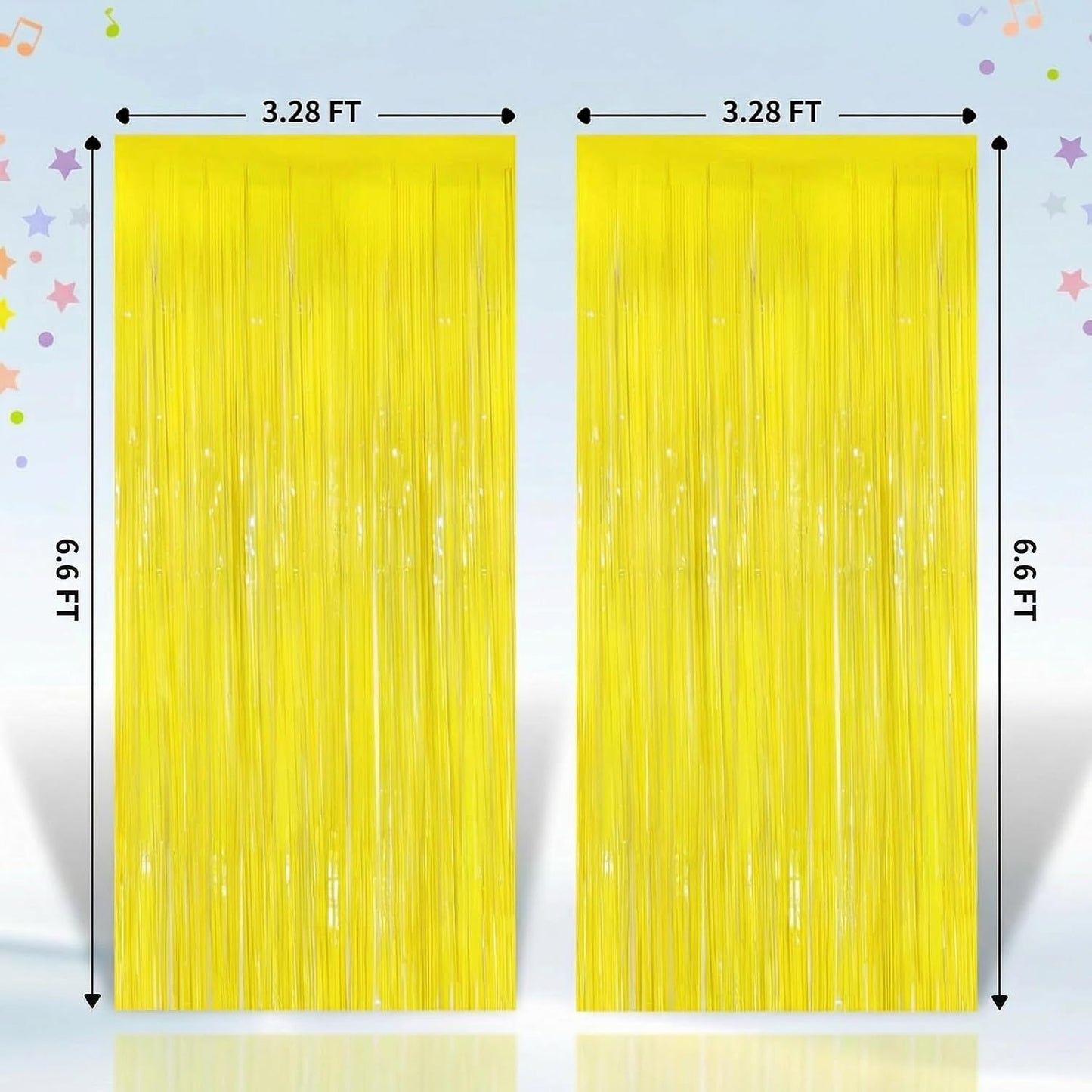 2 Pack Tinsel Backdrop, Metallic Foil Fringe Backdrop Curtain, Streamer Backdrop for Birthday Baby Shower Graduation Easter Thanksgiving Halloween Holiday Party Decorations, Garden Party Decor, Yellow