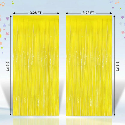 2 Pack Tinsel Backdrop, Metallic Foil Fringe Backdrop Curtain, Streamer Backdrop for Birthday Baby Shower Graduation Easter Thanksgiving Halloween Holiday Party Decorations, Garden Party Decor, Yellow