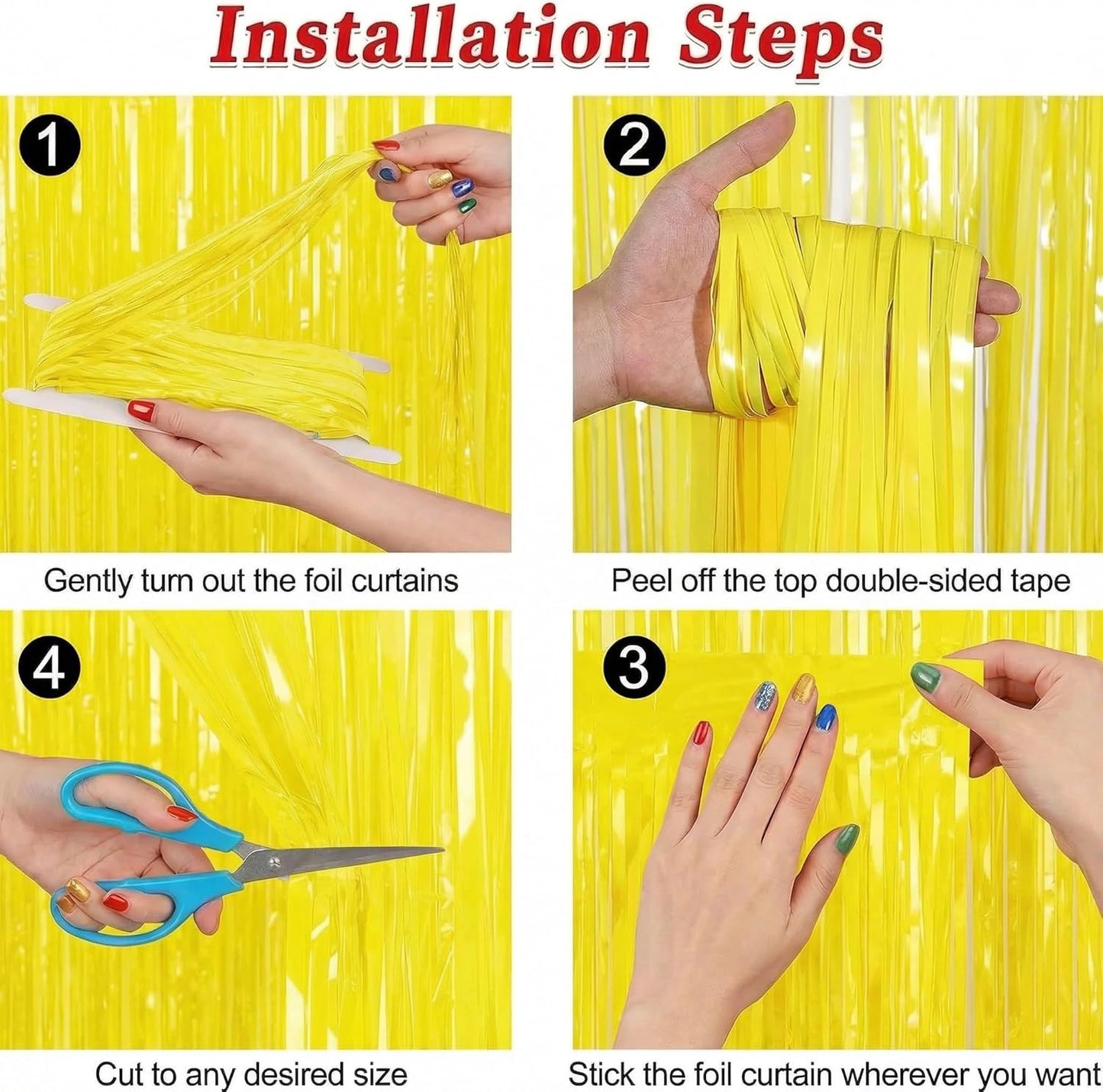 2 Pack Tinsel Backdrop, Metallic Foil Fringe Backdrop Curtain, Streamer Backdrop for Birthday Baby Shower Graduation Easter Thanksgiving Halloween Holiday Party Decorations, Garden Party Decor, Yellow