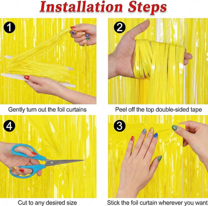 2 Pack Tinsel Backdrop, Metallic Foil Fringe Backdrop Curtain, Streamer Backdrop for Birthday Baby Shower Graduation Easter Thanksgiving Halloween Holiday Party Decorations, Garden Party Decor, Yellow