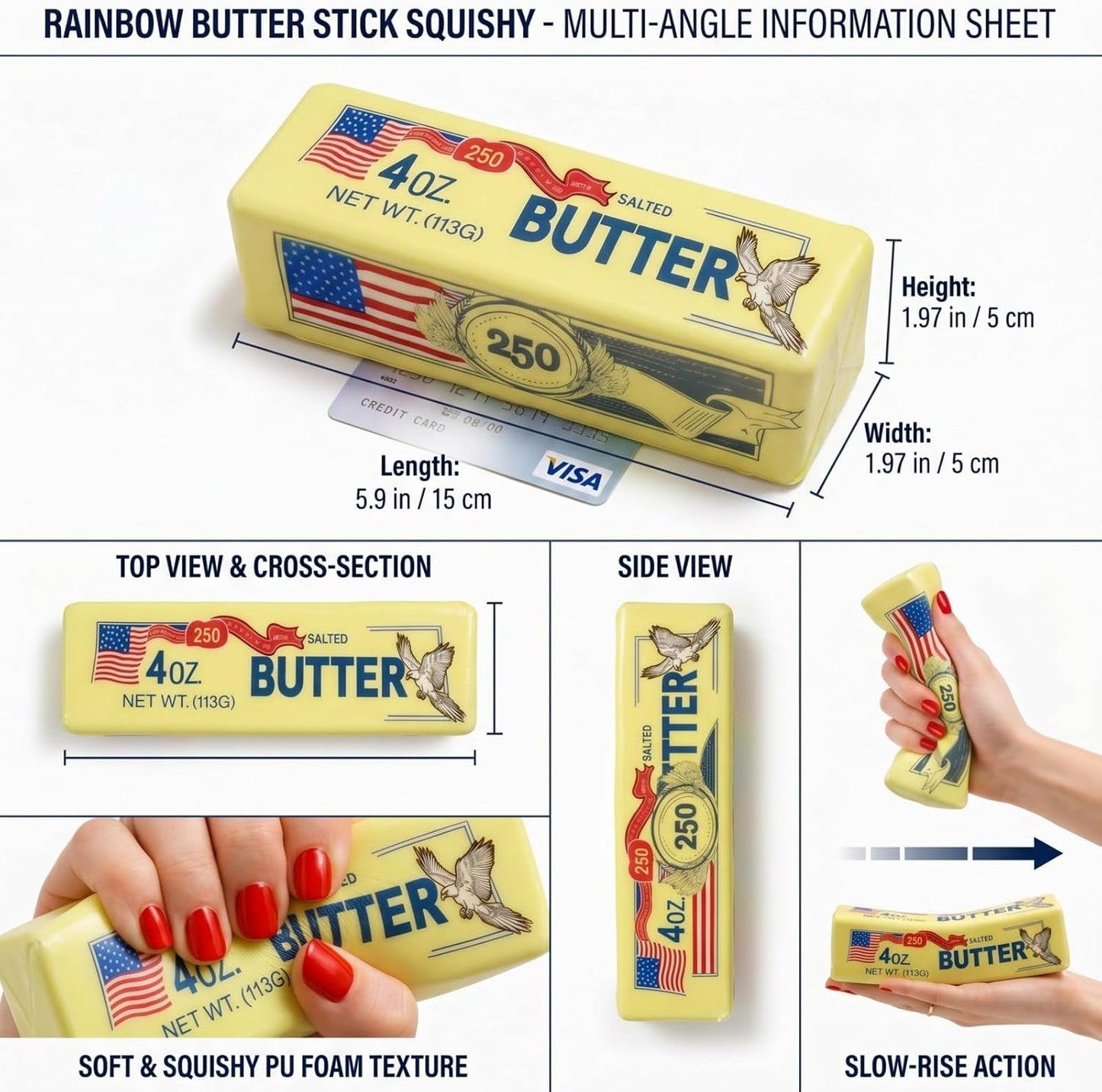 2026 New 250th Anniversary Eagle USA Butter Stick Squishy – Slow Rising Desk Stress Relief Fidget Butter, Soft Squeeze Rebound Butter Stick for Office & Study,Creamy Yellow