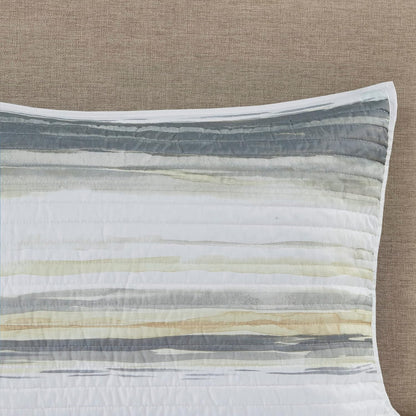 Quilt Set Cottage Coastal Design, 6 Piece Set - All Season, Coverlet Bedspread Lightweight Bedding Layer, Shams, Toss Pillows, King/Cal King(104 in x 94 in), Yellow/Grey