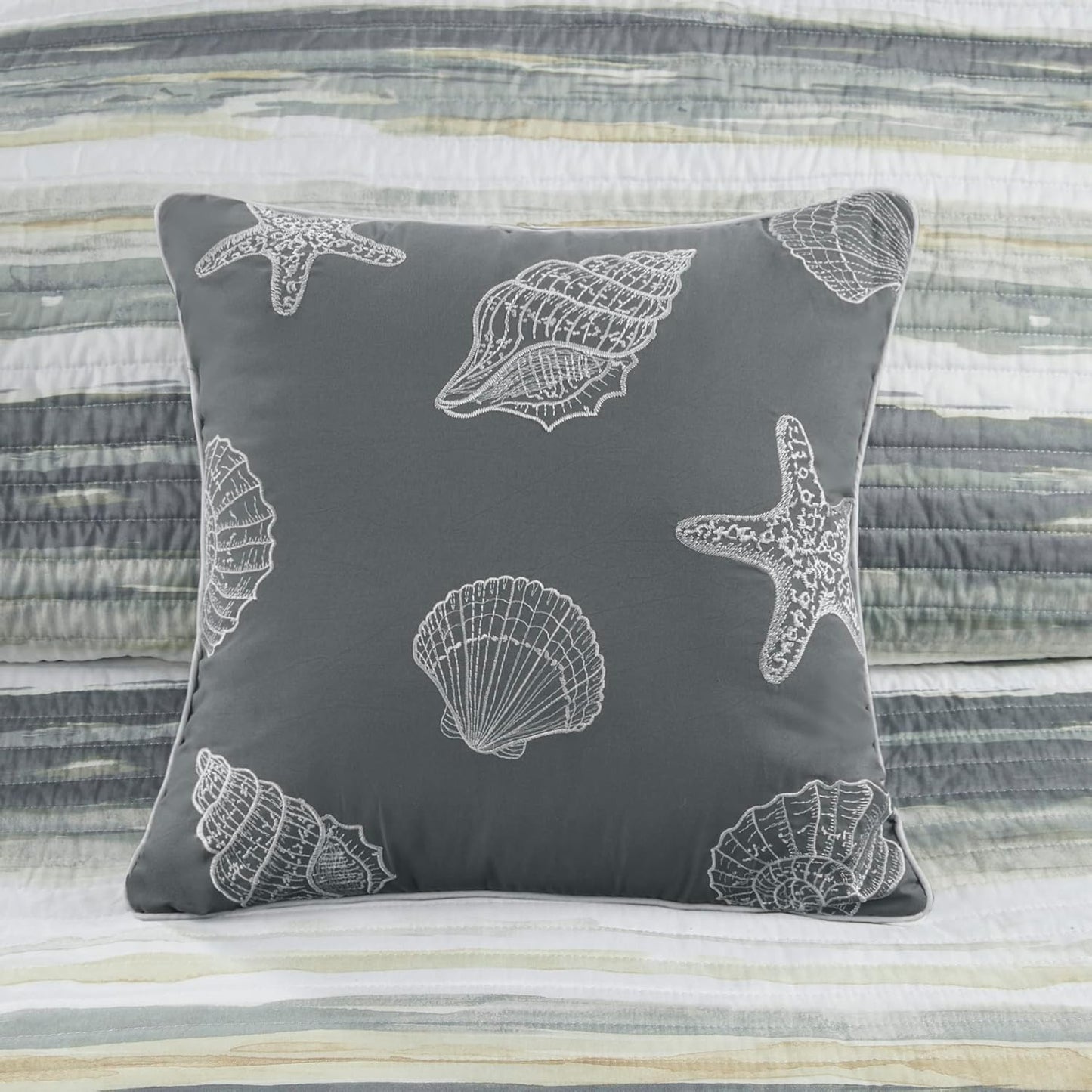 Quilt Set Cottage Coastal Design, 6 Piece Set - All Season, Coverlet Bedspread Lightweight Bedding Layer, Shams, Toss Pillows, King/Cal King(104 in x 94 in), Yellow/Grey