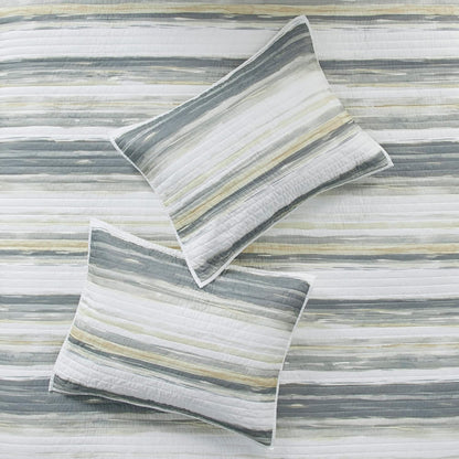 Quilt Set Cottage Coastal Design, 6 Piece Set - All Season, Coverlet Bedspread Lightweight Bedding Layer, Shams, Toss Pillows, King/Cal King(104 in x 94 in), Yellow/Grey