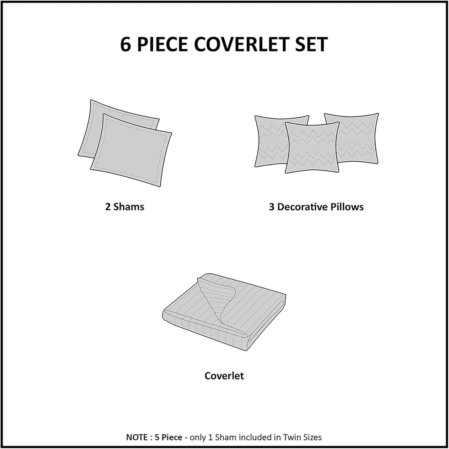 Quilt Set Cottage Coastal Design, 6 Piece Set - All Season, Coverlet Bedspread Lightweight Bedding Layer, Shams, Toss Pillows, King/Cal King(104 in x 94 in), Yellow/Grey