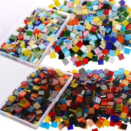 800Pcs Mixed Color Mosaic Tiles, Stained Transparent Glass Mosaic Pieces with Organizer Box for DIY Crafts Home Decoration, Square Shape, 0.4 Inch