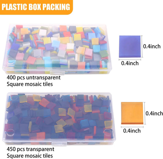 800Pcs Mixed Color Mosaic Tiles, Stained Transparent Glass Mosaic Pieces with Organizer Box for DIY Crafts Home Decoration, Square Shape, 0.4 Inch