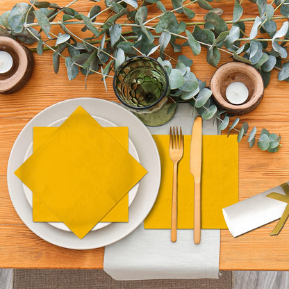 Cocktail Napkins 3-ply 80PCS Yellow Beverage Napkin Disposable Paper Cocktail Napkins Dinner Napkins for Birthday Graduation Party Restaurant Bar Picnic