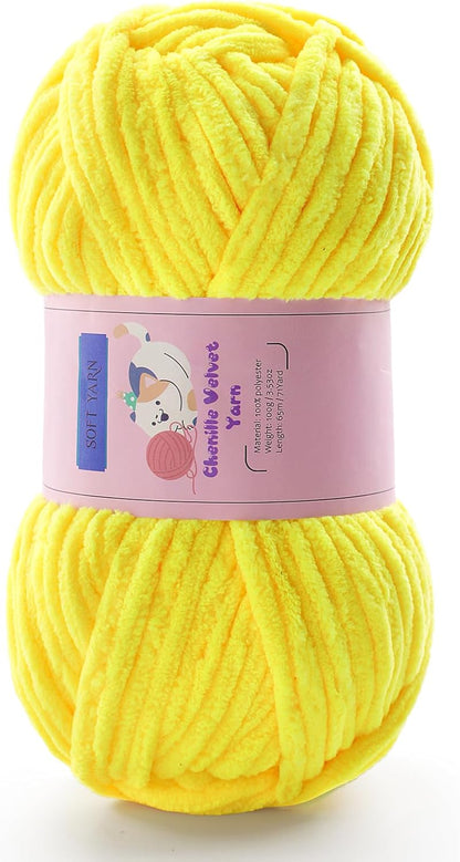 Chunky Yarn for Crocheting - Chenille Yarn for Knitting - Bulky Blanket Yarns for Crocheting Blankets Amigurumi Craft Hat Shoes, Plush Fluffy Soft Yarns 71 yds/3.5 oz Each Skein(Chicken Yellow)