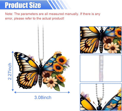 Butterfly Car Rearview Mirror Accessories, Cute Acrylic Hanging Car Rearview Mirror Charm, Sunflower Car Ornament Pendant for Home Decoration Keepsake Christmas Valentine's Day Gift (Yellow&Black)