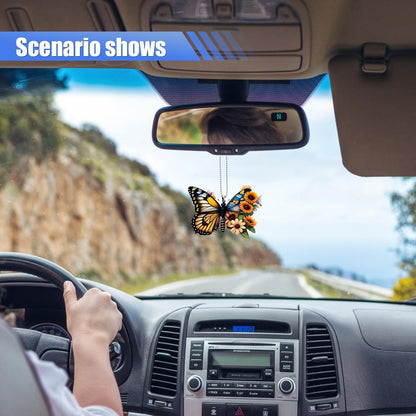 Butterfly Car Rearview Mirror Accessories, Cute Acrylic Hanging Car Rearview Mirror Charm, Sunflower Car Ornament Pendant for Home Decoration Keepsake Christmas Valentine's Day Gift (Yellow&Black)