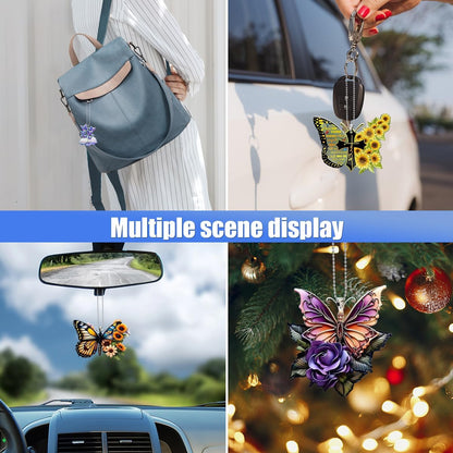 Butterfly Car Rearview Mirror Accessories, Cute Acrylic Hanging Car Rearview Mirror Charm, Sunflower Car Ornament Pendant for Home Decoration Keepsake Christmas Valentine's Day Gift (Yellow&Black)