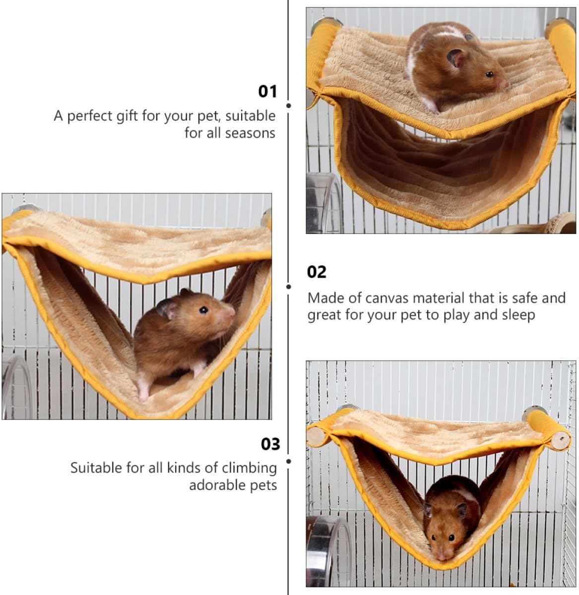Hamster Hammock Bed and Swing Hanging Warm Fleece Pet Cage Bed Removable Washable Yellow Small for Small Animals