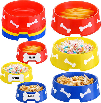 12 Pack Dog Paw Plastic Bowls Dog Theme Birthday Decoration Party Supplies Blue Yellow Snack Bowls Plates Puppy Food Trays with Bone Cards for Party Favors Table Centerpieces(Red)