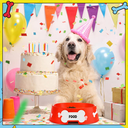 12 Pack Dog Paw Plastic Bowls Dog Theme Birthday Decoration Party Supplies Blue Yellow Snack Bowls Plates Puppy Food Trays with Bone Cards for Party Favors Table Centerpieces(Red)