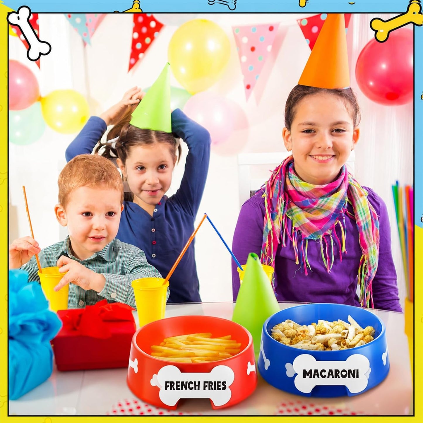 12 Pack Dog Paw Plastic Bowls Dog Theme Birthday Decoration Party Supplies Blue Yellow Snack Bowls Plates Puppy Food Trays with Bone Cards for Party Favors Table Centerpieces(Red)