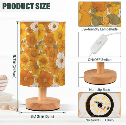 Bedside Table Lamp Retro Groovy Floral Yellow (5) Kids Nightstand Lamp Night Light Fabric Shade for Bedroom Living Room Home