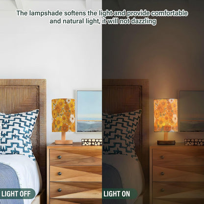 Bedside Table Lamp Retro Groovy Floral Yellow (5) Kids Nightstand Lamp Night Light Fabric Shade for Bedroom Living Room Home