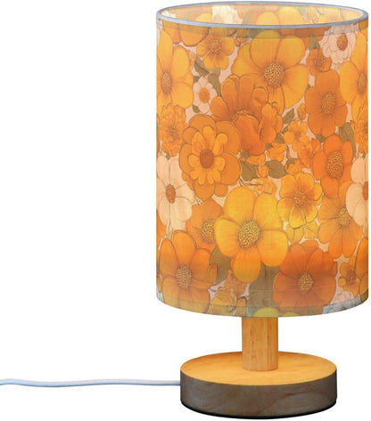 Bedside Table Lamp Retro Groovy Floral Yellow (5) Kids Nightstand Lamp Night Light Fabric Shade for Bedroom Living Room Home