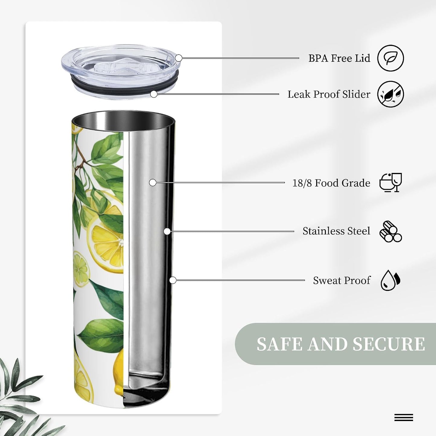 Lemon Tumbler Stainless Steel Vacuum Insulated Coffee Mugs Cup Travel Mug 20 OZ For Home Office Sport Party Gifts…