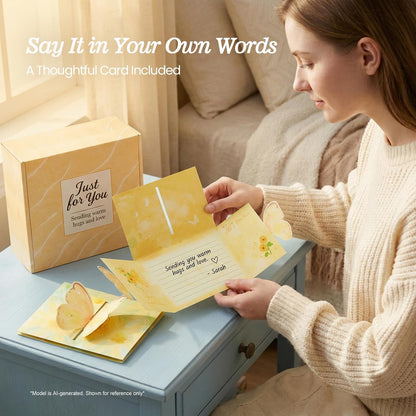 Self Care Gifts for Women, Yellow Spa Gift Box | Plush crochet feel, bath care, cozy rest, drink moments, keepsake, birthdays, home spa, for mom, friend, sister, coworker