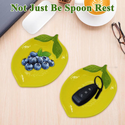 2 Pcs Spoon Rest, Spoon Rest for Stove Top, Ceramic Spoon Rack for Kitchen Countertop, Suitable for Cooking Housewarming Wedding Gift (Yellow Lemon)