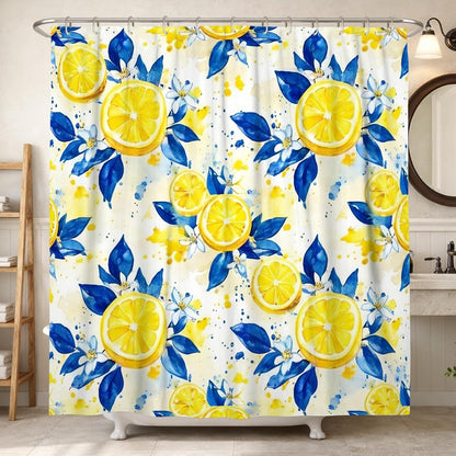 Lemon Shower Curtain, Summer Tropical Leaf Flower Summer Yellow Polyester Waterproof Bathtub Cloth Curtains for Bathroom Toile Guest Room Decor 72x72 Inch