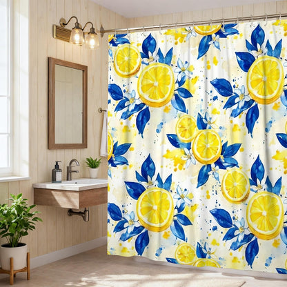 Lemon Shower Curtain, Summer Tropical Leaf Flower Summer Yellow Polyester Waterproof Bathtub Cloth Curtains for Bathroom Toile Guest Room Decor 72x72 Inch
