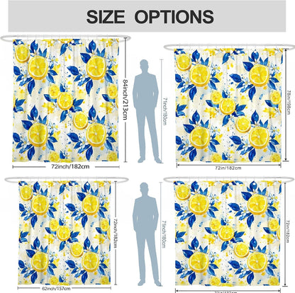 Lemon Shower Curtain, Summer Tropical Leaf Flower Summer Yellow Polyester Waterproof Bathtub Cloth Curtains for Bathroom Toile Guest Room Decor 72x72 Inch