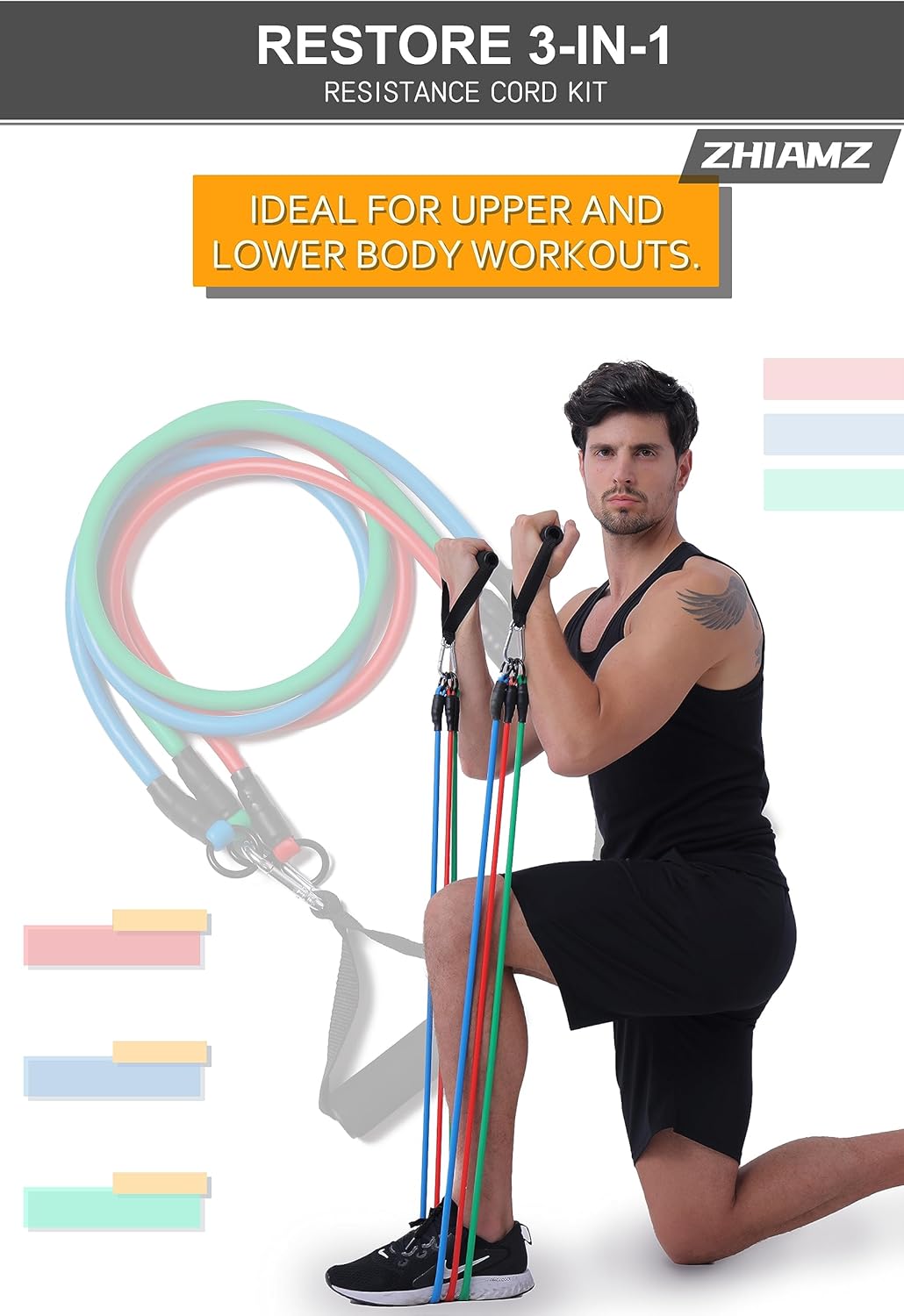 Resistance Bands with Handles, Exercise Bands with Handles, Door Anchor | Physical Therapy & Rehab, Home Workout Pilates Yoga, Non-Slip Handles, Portable Travel, TPE