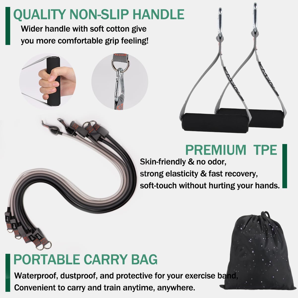 Resistance Bands with Handles, Exercise Bands with Handles, Door Anchor | Physical Therapy & Rehab, Home Workout Pilates Yoga, Non-Slip Handles, Portable Travel, TPE
